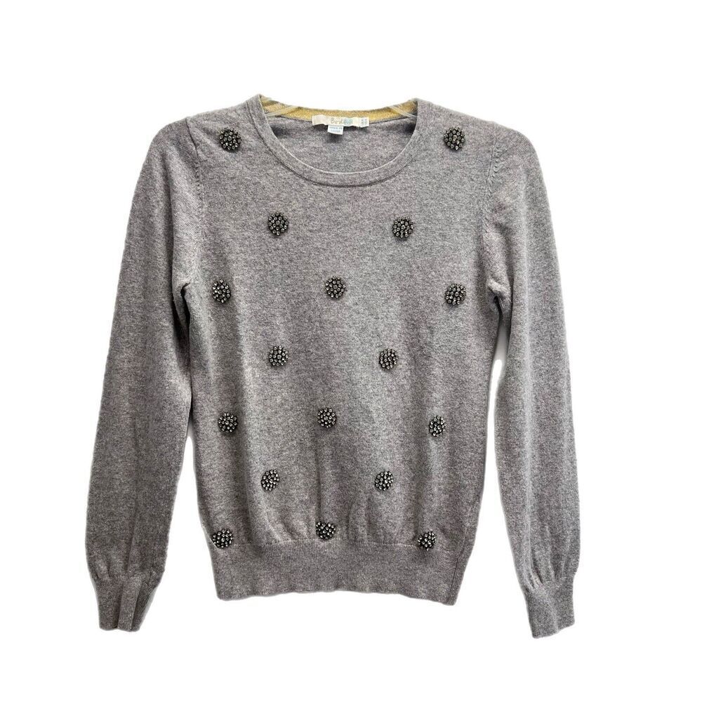 Boden Women's Gray Rhinestone Embellished Sweater Size US 4 Cashmere Blend
